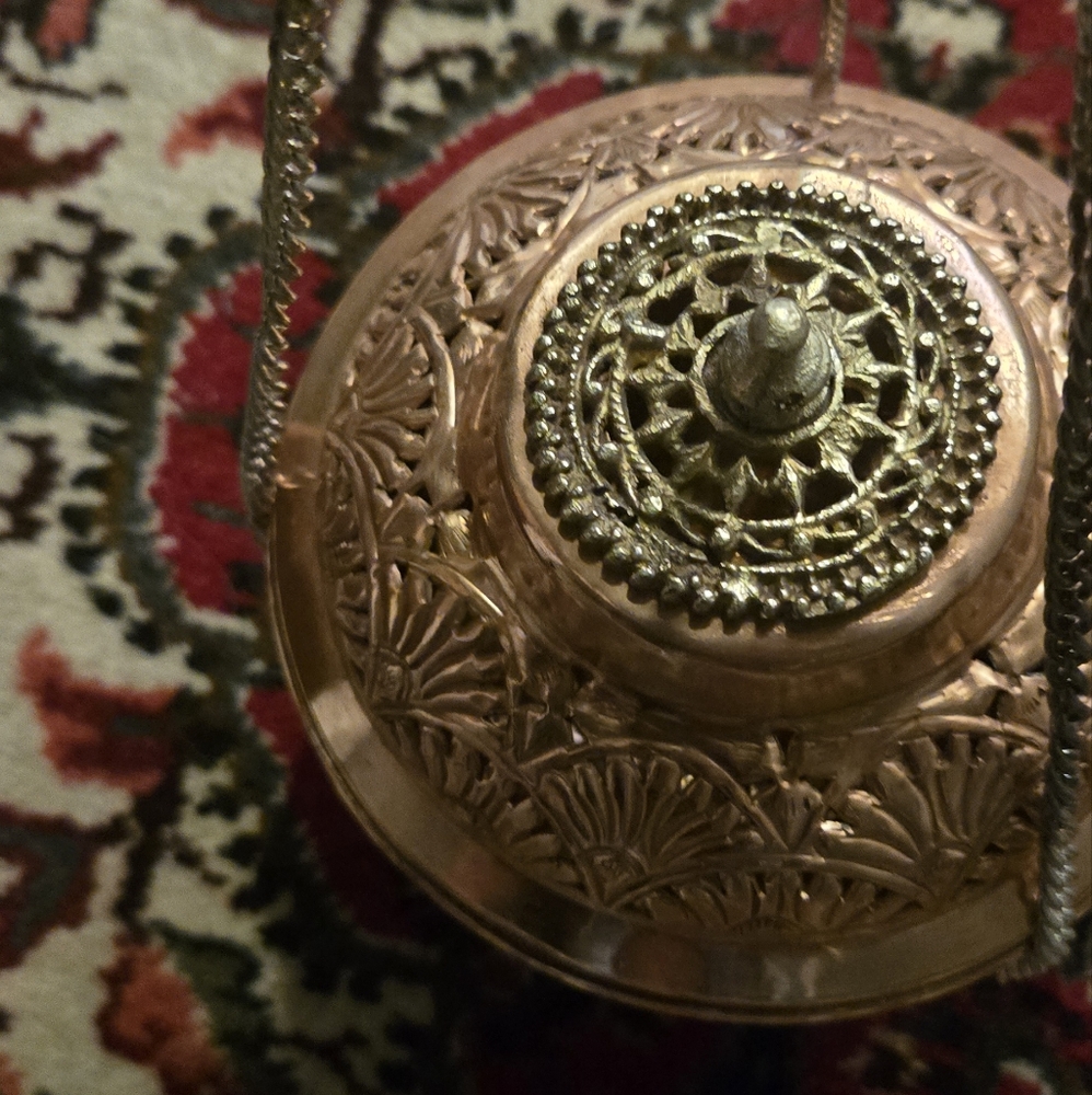 HOST PICK! 🎉Tibetan Ornate Copper Silver & Gold Lantern Candle & Incense Burner - Picture 4 of 15